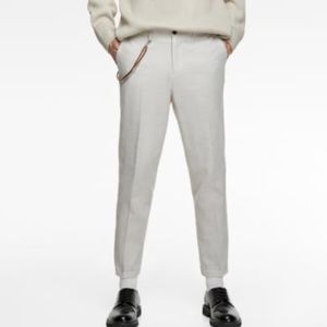 Zara Tapered Carrot Fit Cropped Pants, Beige, 29